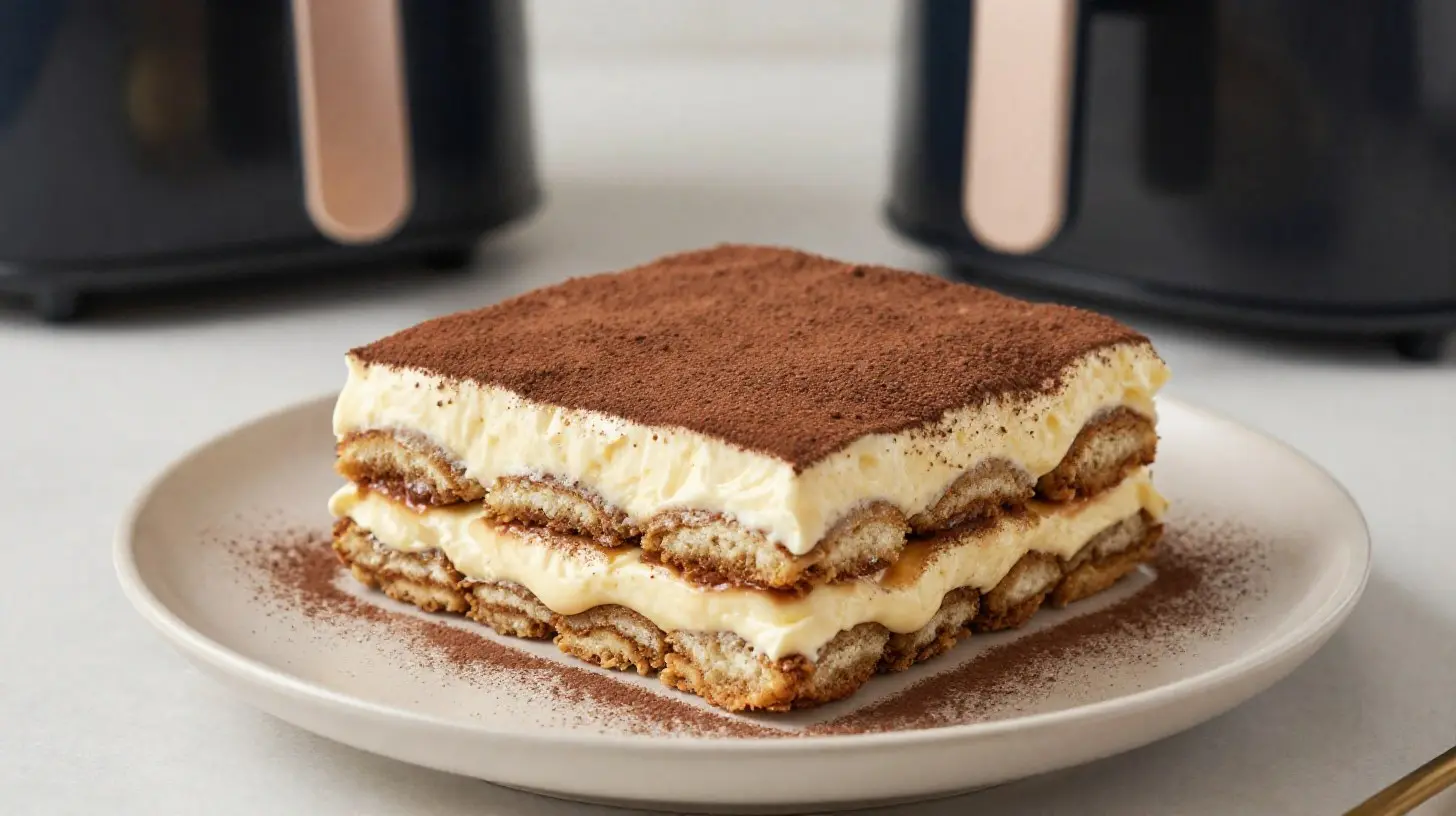 Délicieux tiramisu préparé à l'airfryer, crémeux et savoureux.