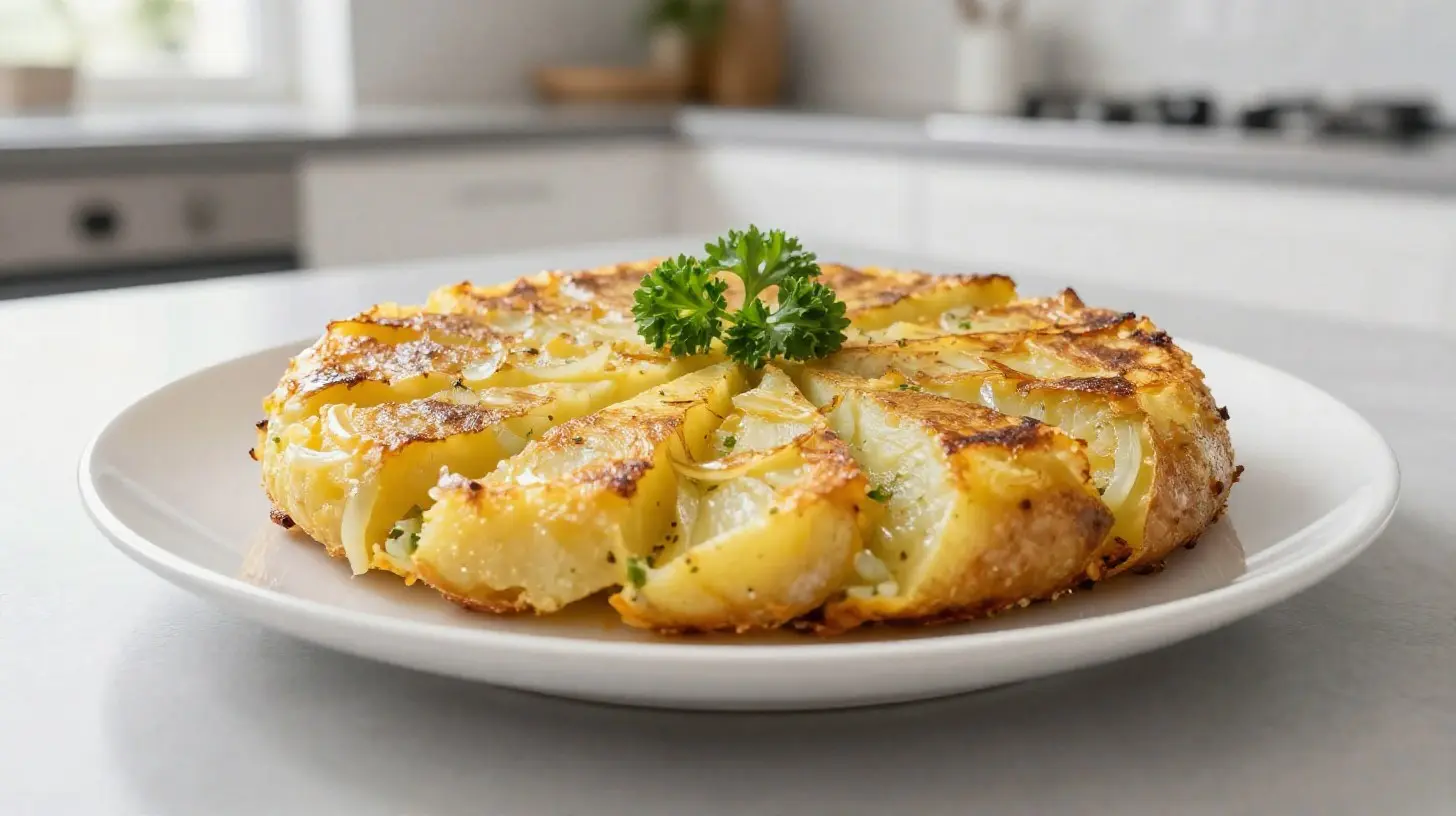 Délicieuse tortilla espagnole cuite à la perfection dans un airfryer.