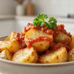 Délicieuses patatas bravas croustillantes cuites au airfryer, parfaites pour un apéritif.